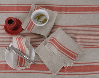 Linen napkins - French linen. Natural blue striped. Sack linen Cottage coutry style. Set of linen napkins. Stonewashed. Linen cloth napkins.