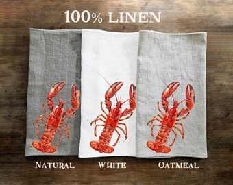 Lobster Tea Towel in linen, floral Hand Towels Tea, sea food Dish Towel, red lobster Kitchen Décor Tea Towel