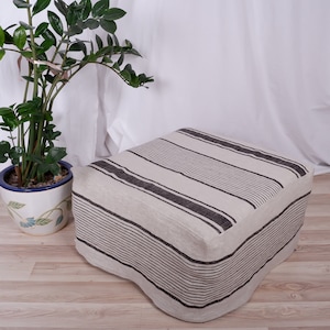 french striped Ottoman slipcover, natural cover Custom ikea linen cover cube slip cover for bench pouf sofa cover customsize