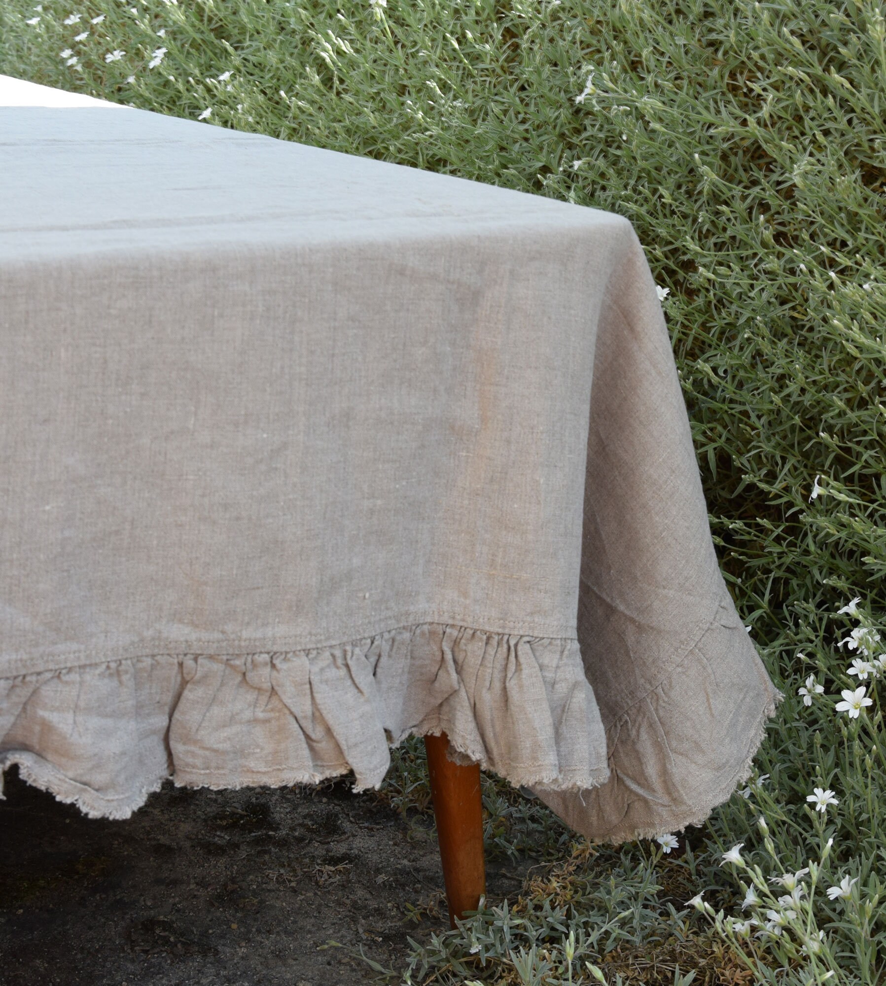 100% Linen Tablecloth With RUFFLES PREWASHED French Table - Etsy