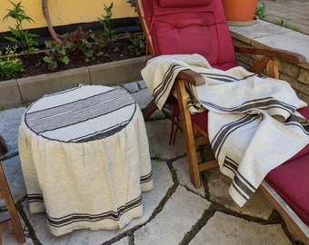 Linen Ottoman slipcover in custom size ROUND, natural cover Custom ikea linen cover cube slip cover for bench pouf sofa cover customsize