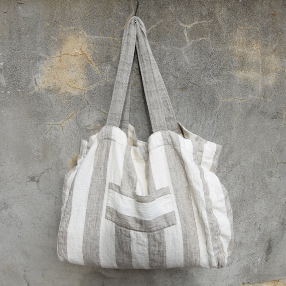 Leinentasche Einkaufstasche gestreifte Leinentasche