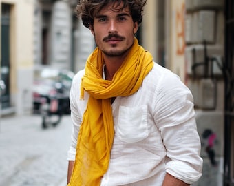 Linen Scarf in yellow or others 40 colors, organic pure linen scarf unisex for men or women. Gift ideas Pure linen Natural flax
