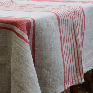 100% Linen tablecloth striped PREWASHED French table cloth, rustic rectangle square oval table, country style tablecloth Sack weave linen