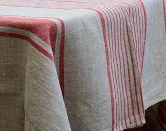 100% Linen tablecloth striped PREWASHED French table cloth, rustic rectangle square oval table, country style tablecloth Sack weave linen