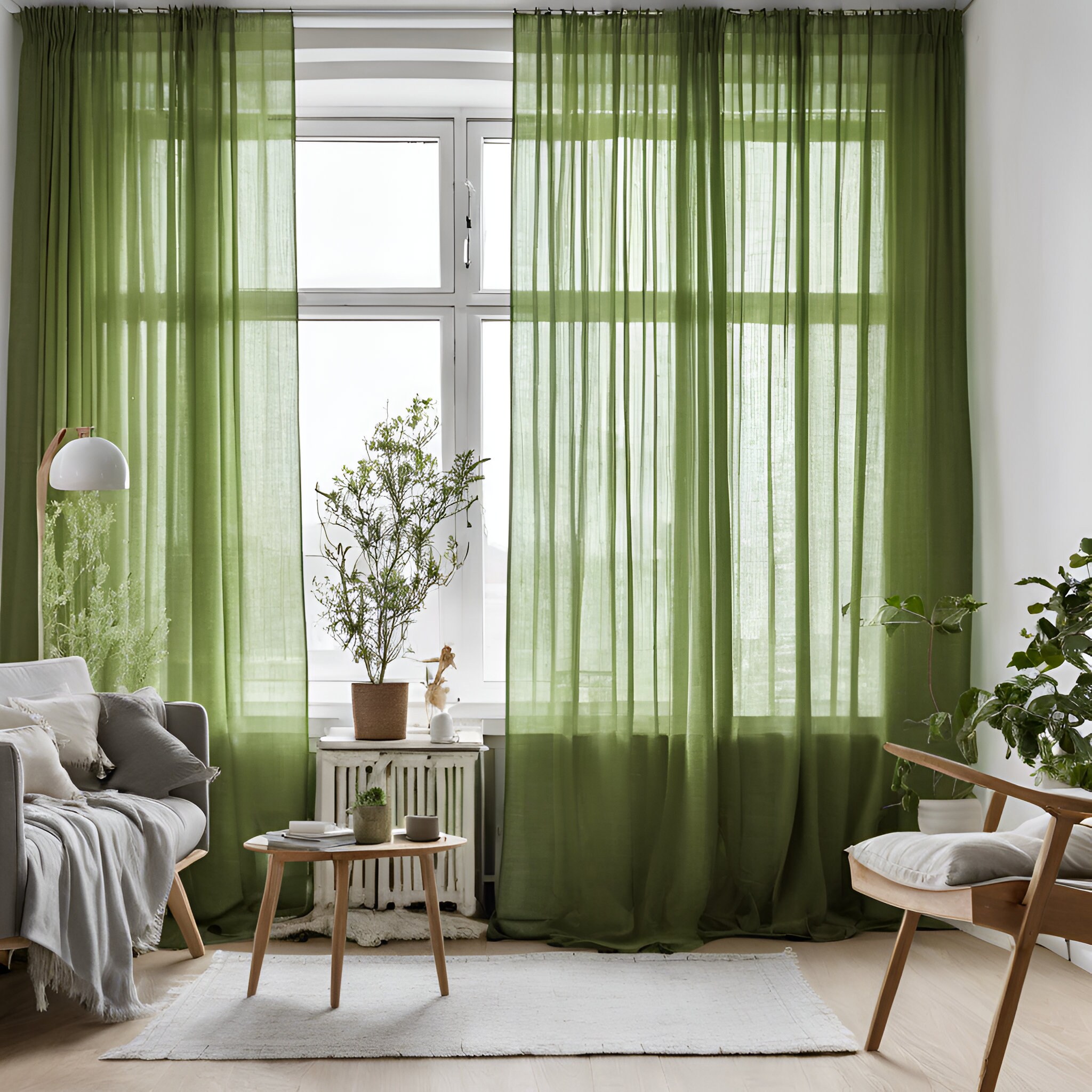 Transparente Leinen-Gardinen, 100 % Leinen, extra lange Gardinen, Leinen-Gardinen mit Stangendurchzug, grüne, vorgewaschene, transparente Fensterpaneele