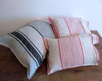 Striped linen pillowcase Standard, queen, king, body, euro sham and custom size pillow cover. French linen Vintage Cottage