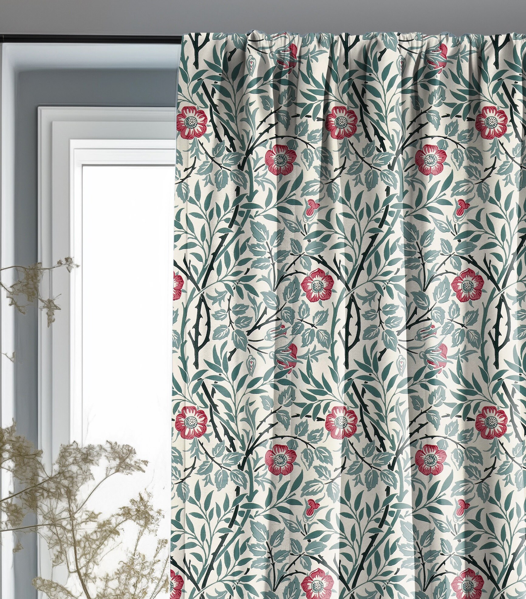 Rideaux Sur Mesure Iliv - Style William Morris, Landes De Bruyère, Cousus Main, Bleu