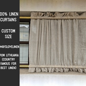 Natuurlijk LINNEN Cafegordijnen transparant, keukengordijnen met roedevak aan de boven- en onderkant Boerderij raampaneel, gordijn op maat gemaakt