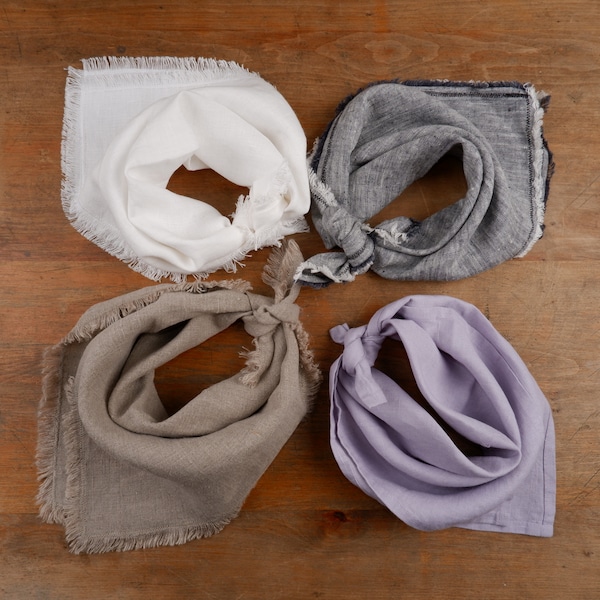 Linen Bandana: Soft unisex square linen scarf, undyed organic pure linen scarf, Gift ideas cravat neckband dog bandana bib, dog bandana bib