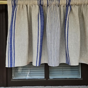 French striped linen Curtains in custom size - window panel for kitchen Living room farmhouse - Grain Sack green striped curtain