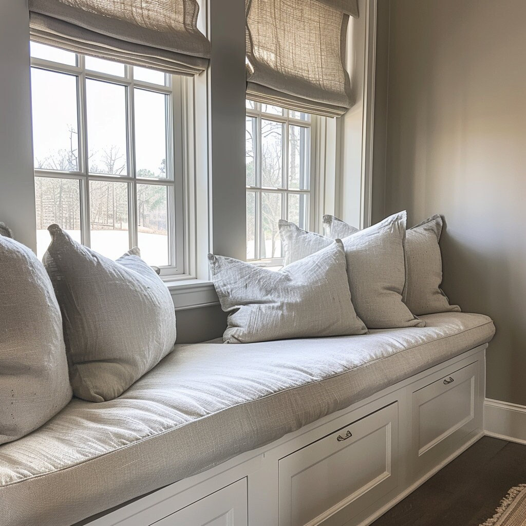 Bench cushion in linen in custom size, natural Window seat cushions, Custom Chair seat pad with removable cover 2inch/5cm high