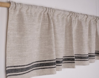 Ticking Valance - Farmhouse Curtain - Pure linen window treatment. Living room Cafe Kitchen window panel. Grain sack flax farmhouse style