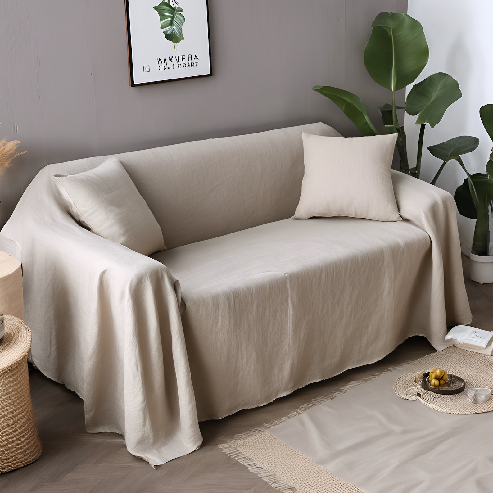 Linen Couch Cover Extra Large, Linen Couch Throw in Custom Size