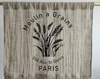 Natural grain sack Cafe Curtains, French stamp burlap Farmhous window panel, Living room Cafe Kitchen window curtain custom size