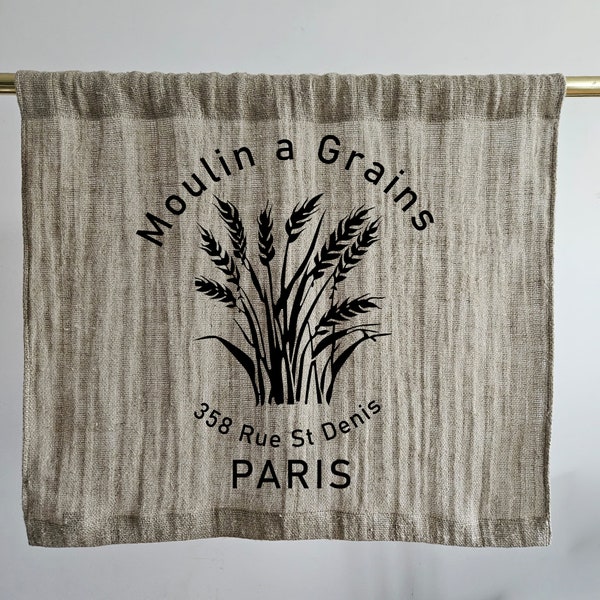 Tende da caffè in sacco di grano naturale, pannello per finestra in tela di iuta con stampa francese, tenda da finestra per soggiorno, bar, cucina, dimensioni personalizzate