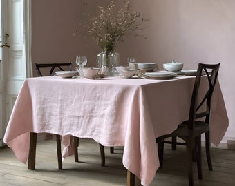 100% Linen tablecloth PREWASHED Plain color Natural French table cloth rustic rectangle square oval pale pink country style flax custom