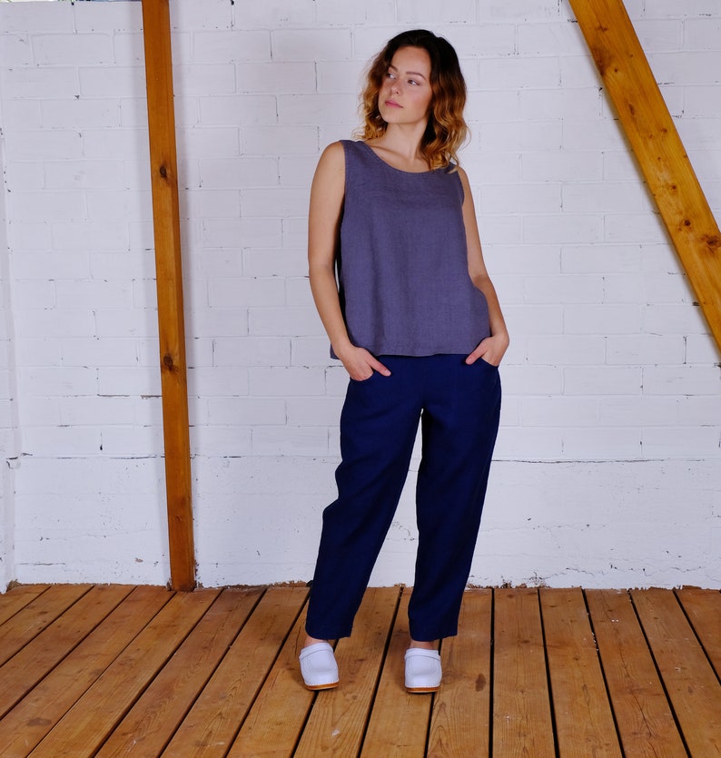 LINEN top sleevless Soft Casual Loose Large Size Oversized Wide Customized Plus Size