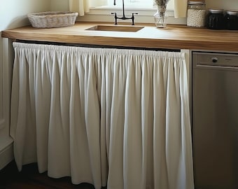 Linen Valance natural Farmhouse window treatment, Living room Cafe Kitchen window panel, farmhouse sink curtains in white or other color
