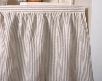 Custom Sink Skirt with velcro in stripe beige/tan white  - Handmade Fireplace Curtain - Custom Sizes Linen Valance farmhouse sink curtains