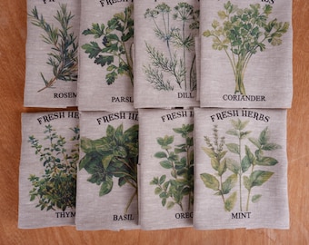 Hand Towels Tea with provence herbs - Farmhouse Floral greenery Kitchen Décor Kitchen Dish Tea Towel - Rosemary Floral Tea Towel in linen -