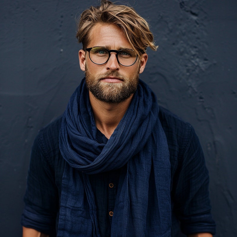 Buy Men’s Woolen Self Design Scarf – Blue & Grey | Indiaista
