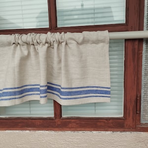 Tikkende Volant - Boerderijgordijn - Raambehandeling van puur linnen. Woonkamer Café Keuken raampaneel. Graanzak vlas boerderijstijl