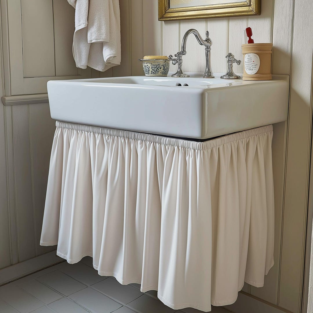 Custom Sink Skirt With Velcro - Handmade Sink or Fireplace Curtain ...