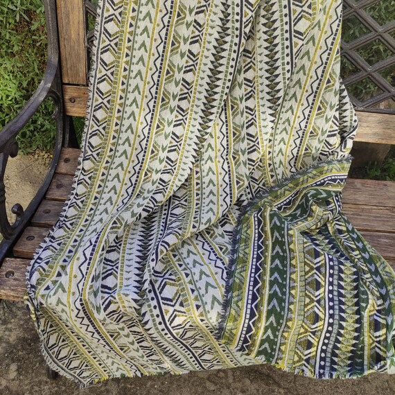 Linen Throw Blanket ETNO Softened Thick Bed Coverlet Check
