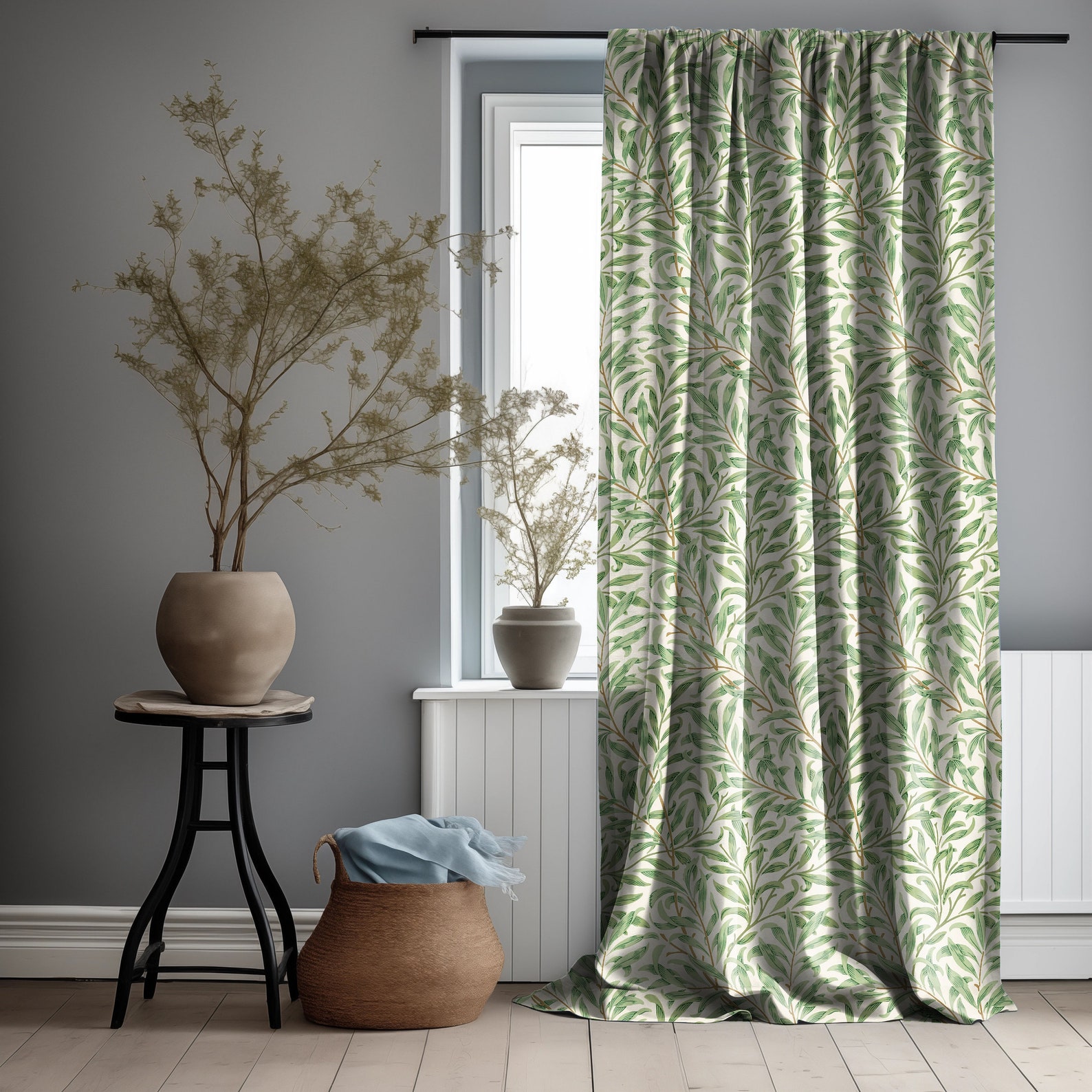 Curtain Panel Pattern William Morris Curtain Panel CUSTOM, Floral Green Leaves Print Pattern ...