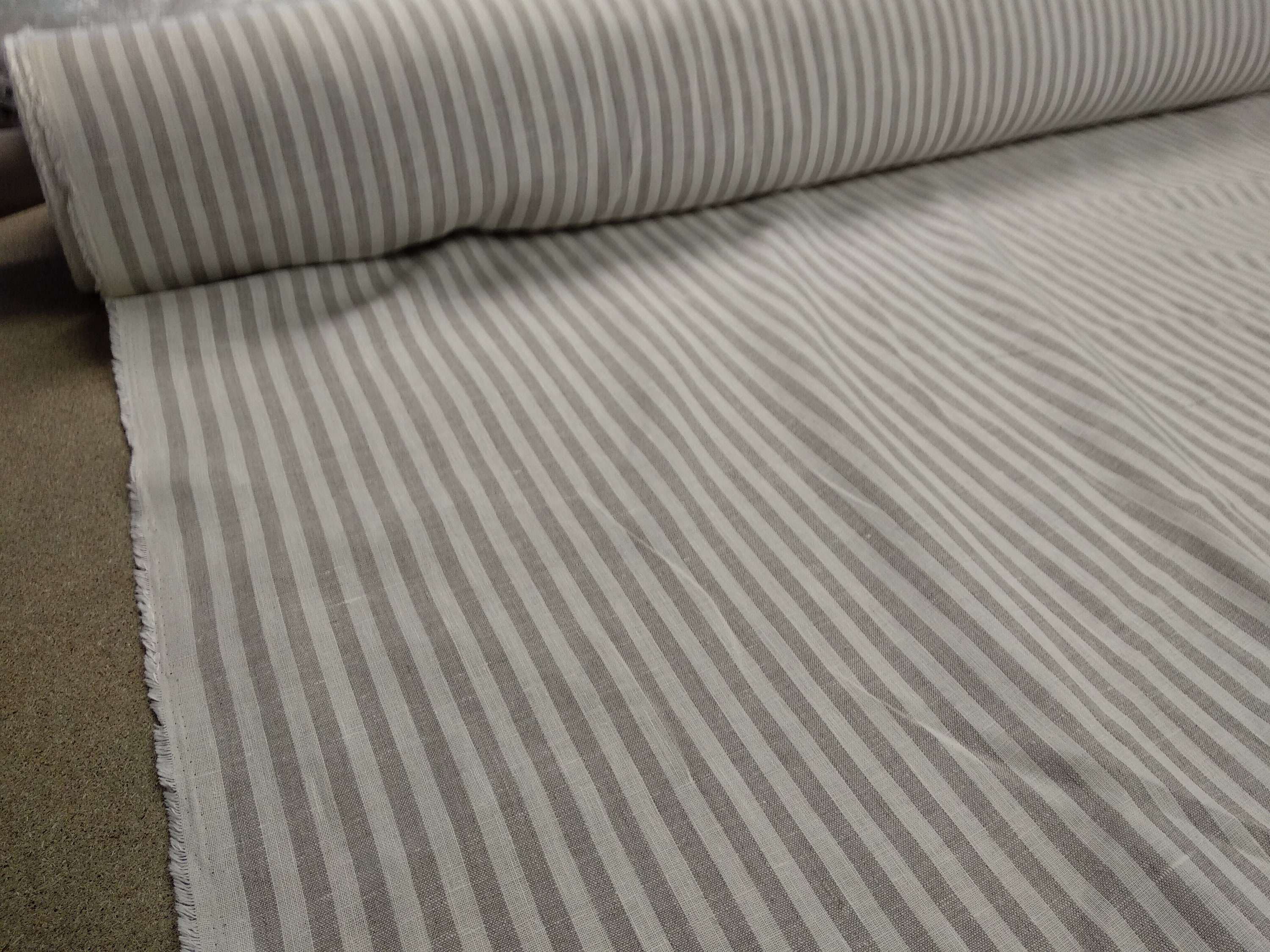 100 linen fabric 190gsm. Striped white natur. Medium weight thick, dense