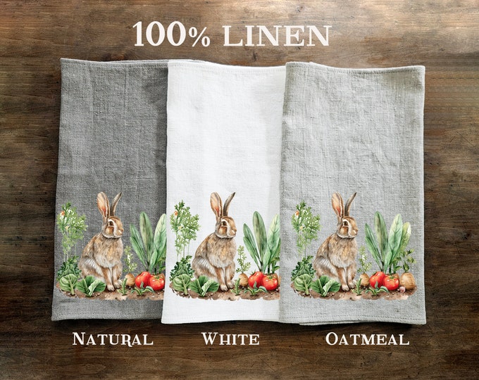 Rabbit Tea Towel in linen, hand Towels Tea in linen,  pets Dish Towel  Kitchen Décor Tea Towel in linen