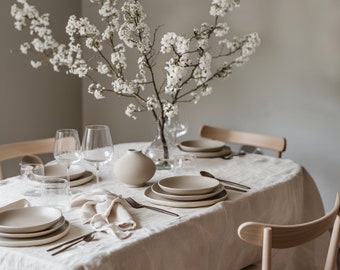 100% Linen tablecloth PREWASHED Plain color Natural French table cloth rustic rectangle square oval natural country style flax custom