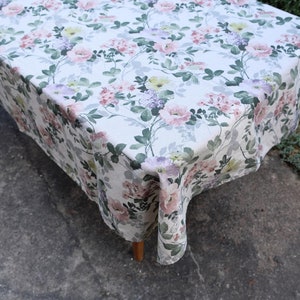 Toalha de mesa 100% linho FLORAl bege toalha de mesa francesa rústica retangular quadrada oval country - toalha de mesa de linho botânico em tamanho personalizado