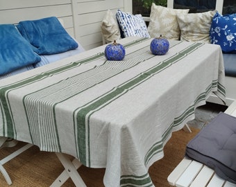 100% Linen tablecloth striped PREWASHED French table cloth rustic rectangle square oval Grey Blue country style Sack weave linen