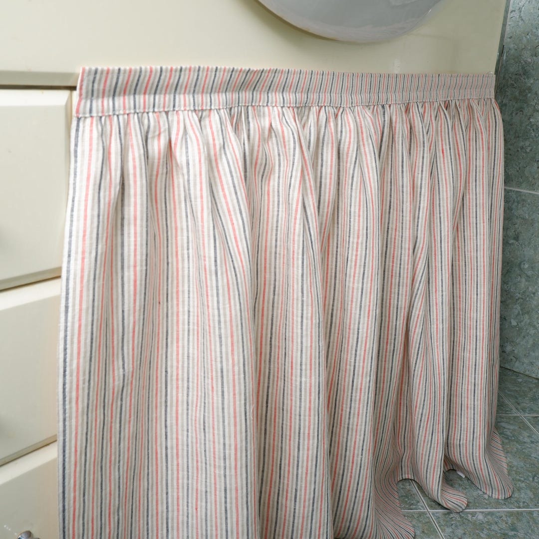 Custom Sink Skirt With Velcro in Stripe - Handmade Fireplace Curtain ...