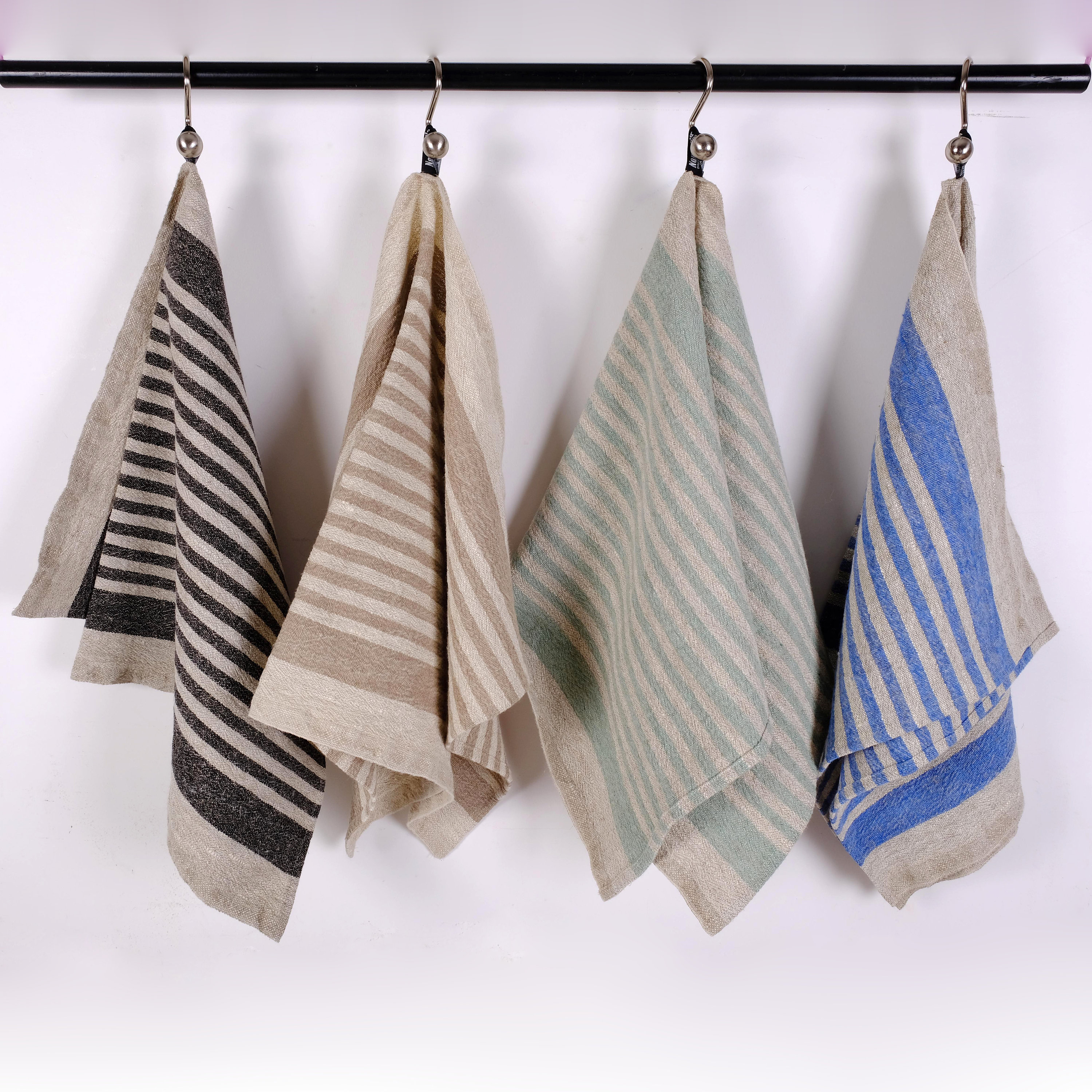 Stonewashed linen tea towel. STRIPEN  - heavy soft flax fabric. Linen hand towel. Natural kitchen towel. Linen towel. Dish towel.