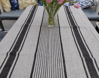 Mantel 100% lino a rayas PRELAVADO mantel francés rectángulo rústico cuadrado ovalado Gris Azul estilo campestre Saco tejido lino