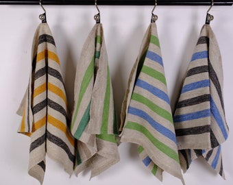 Stonewashed linen tea towel. STRIPEN  - heavy soft flax fabric. Linen hand towel. Natural kitchen towel. Linen towel. Dish towel.