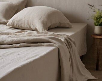 Natural linen flat sheet, Custom size bed sheet,  Handmade soft linen sheet, Washed linen bedding, Queen, King, Double,