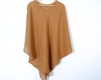 Linen Sheer Poncho in brown +40 colors, Linen gauze Poncho in lightweight linen, Summer vacation outfit one size    Gitft for mother wife