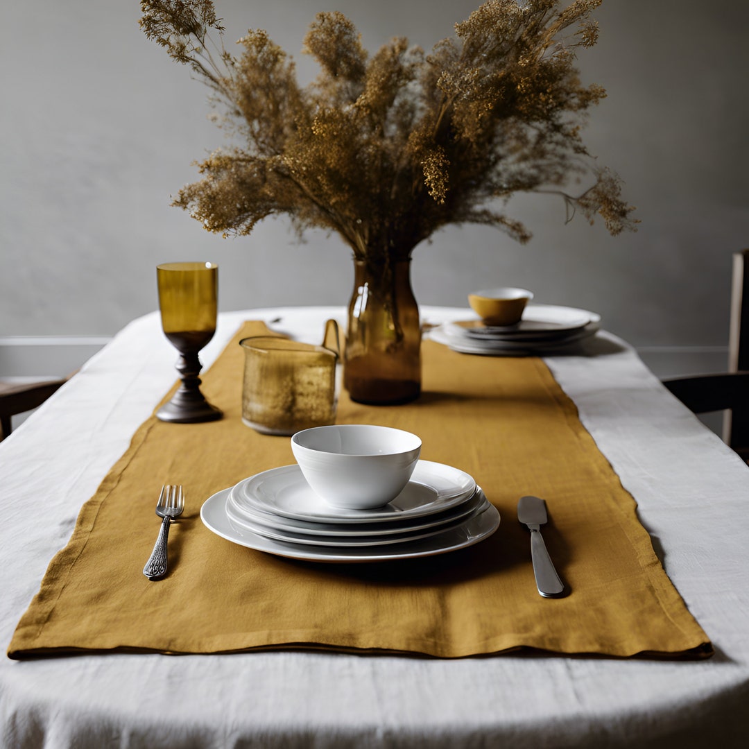 Linen Runner in Mustard in Custom Size, Table Setting in Linen for ...