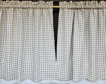 Natural linen Cafe Curtains in classic gingham, custom size Farmhous window panel, Living room Cafe Kitchen window curtain custom size