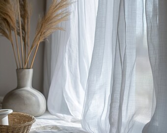 Sheer Linen Curtains, 100% linen Extra Long Curtains, Linen Curtains with rod pocket, white PREWASHED Sheer window panel