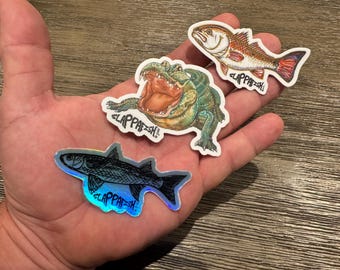 Swamp Critters, Redfish, Mullet, and Alligator 3 Inch Stickers