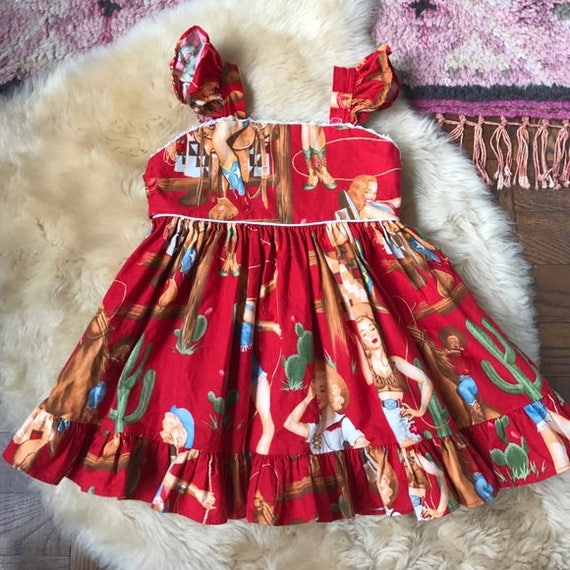 Vintage Western Cowgirl Flutter Sleeve Tie Dress