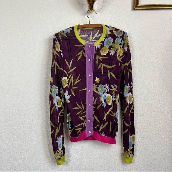 CostumeBaldor Kenzo Vtg Knit Cardigan Sweater Contrast Bamboo Floral Cardi