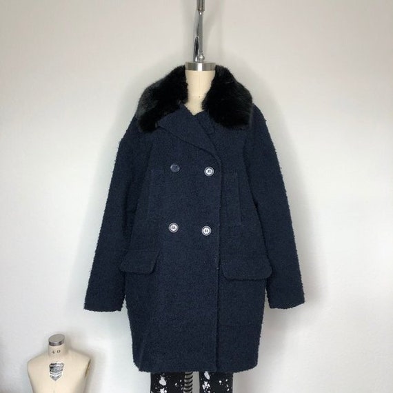 Tommy Hilfiger Fur Collar Wool Pea Coat Boucle