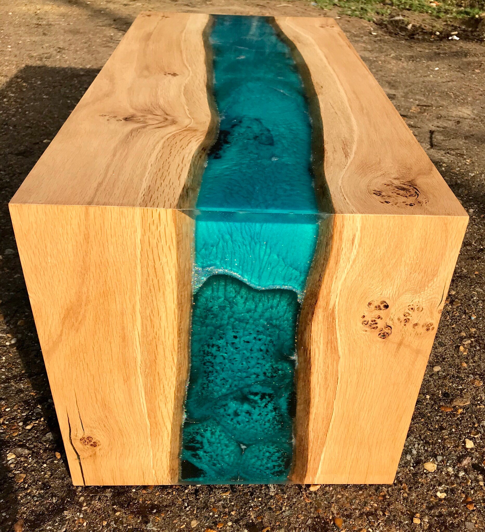 Stunning Oak & Resin River Coffee Table/TV Stand Blue Etsy