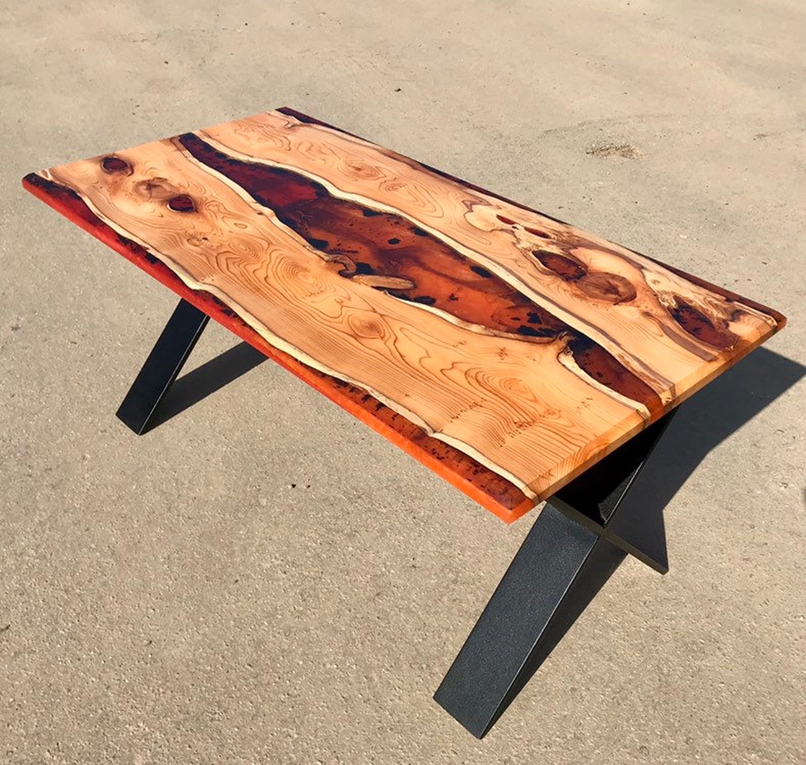 Live Edge Resin River Coffee Table in Yew & Lava Effect Resin Etsy UK